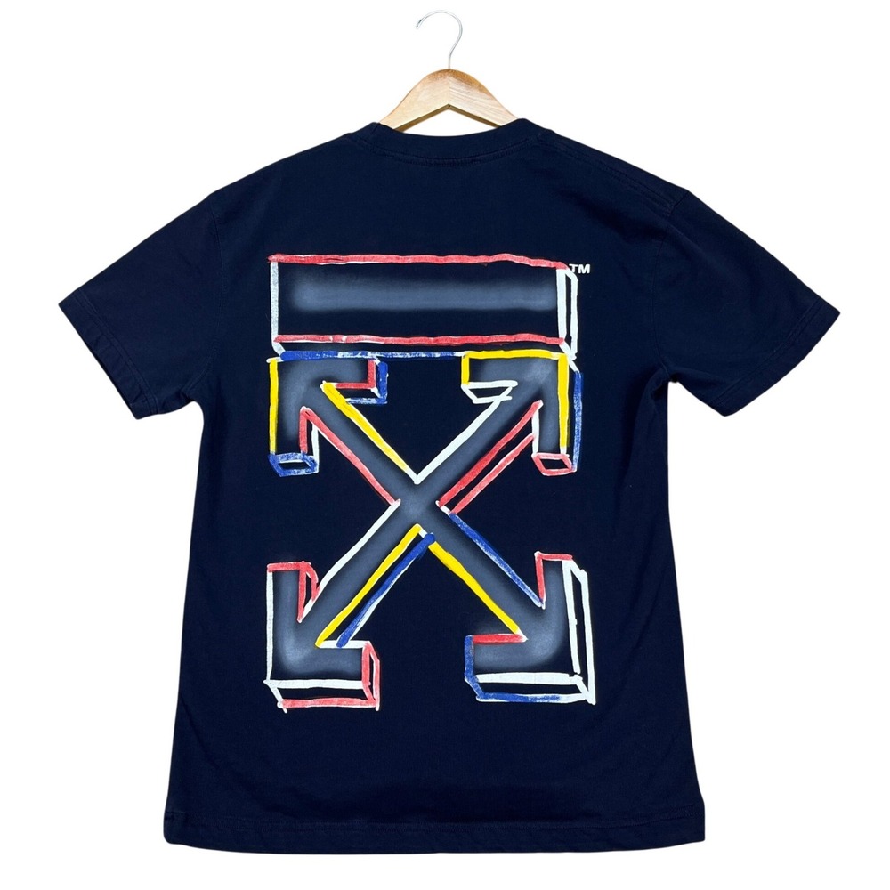 Off White Virgil Abloh Arrows Lines T Shirt Mens Large Main Label 2013 Navy Blue